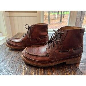 Frye Men’s Leather Moc Toe Boots Size 10 | Brown Lace-Up Ankle Boot | Distressed